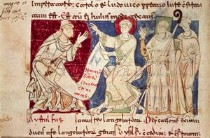 Miniature fra Chronicon Vulturnense, belyst codex komponeret af munken Iohannes, ca. 1130, Italien af Italian School