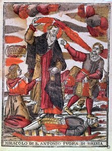 Mirakel af Skt. Anthony den Store, der helbreder en forgiftet mand (træblok i farver) af Italian School