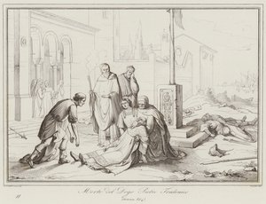 Doge Pietro Tradonicos død, 864 (gravering) af Italian School