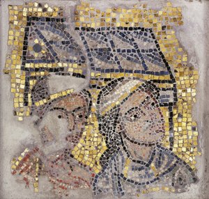 Mosaikpanel med to hoveder og en bygning i baggrunden, ca. 1213 (mosaik) af Italian School