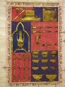 Ms.OR.26 fol.25v Templets instrumenter, fra den hebraiske bibel (vellum) af Italian School