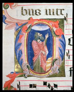 Ms 570 f.105r Historikert initial D, der forestiller kong David i bøn af Italian School