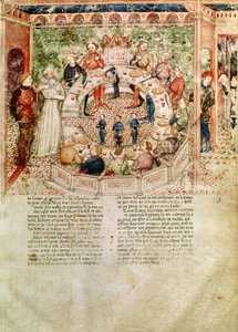 Fr 343 fol.3 Sir Galahad bydes velkommen til det runde bord fra Queste del Saint Graal, ca. 1380-85 af Italian School