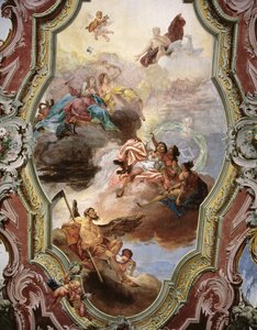Mytologisk scene med Jupiter, Juno, muserne og Faderens Tid af Italian School