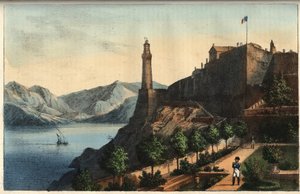 Napoleon ved Elba - Napoleon ved Elba - Portoferraio - Elba-øen - Napoleon i guvernørens have 1814-1815 - gravering fra "" Skikke og skikke for alle universets folk. Det er historien om regeringen, lovene, militsen, om alles religion af Italian School