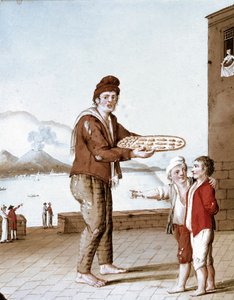 Napolitanske små metiers: sælgeren af "" pasticiotti"" (napolitansk sand) - (Gammel handel: kikssælgeren) Akvarel fra det 19. århundrede - Napoli Museo Nazionale di San Martino af Italian School