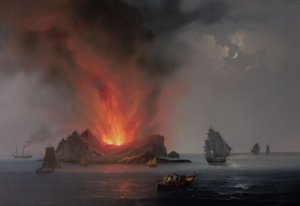 Ny vulkan i udbrud fra havet omkring Sicilien i 1831 af Italian School