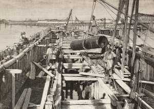 Ny akvædukt i Venedig, der lægger kanalen i lagunen, Italien, gravering fra tegning af Riera, fra L