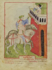 Nouv Acq Lat 1673 f.93 Ridning, fra Tacuinum Sanitatis, ca. 1390-1400 af Italian School