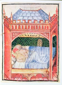Nouv Acq Lat 1673 fol.100 Par i seng, fra Tacuinum Sanitatis, ca. 1390-1400 af Italian School