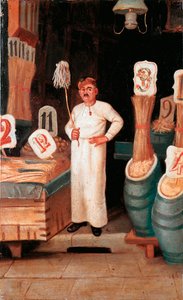 Gammel metier: pastasælgerens butik. Anonym detrampe. 19. århundrede 19. århundredes Nationalmuseum for Pasta, Agnesi Foundation, Rom af Italian School