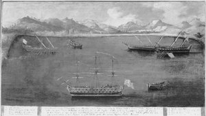 En af den berømte sømands, Mattio Ivanovich da Dobrotas flådeudnyttelse, ca. 1730 af Italian School
