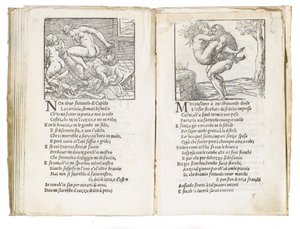 Side fra "Sonetti Lussuriosi" af Pietro Aretino, illustreret af Giulio Romano og indgraveret af Marcantonio Raimondi, udgivet Venedig, ca. 1527 af Italian School