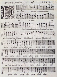 Page of musical score of Concerto 5 in “” Canzoni alla francese ”” by Adriano Banchieridani af Italian School