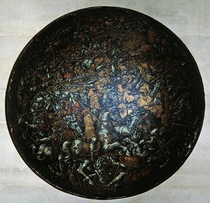 Pageant Shield med scener fra romersk historie (malet træ) af Italian School