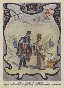 Fred mellem Rusland og Japan (farvelitografi) af Italian School