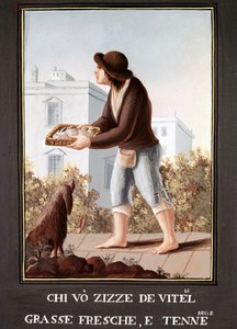 Petites Metiers Neapolitans: koens yver sælger - (Gammel handel: køers yver sælger) Akvarel fra det 19. århundrede - Napoli Museo Nazionale di San Martino af Italian School