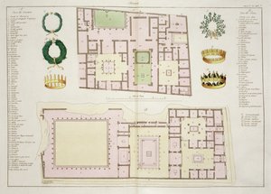Planer af Questorens Hus og Faunens Hus, Pompeji, plade 25A, klasse 5 fra Del I af Nationernes Historie (akvatint) af Italian School