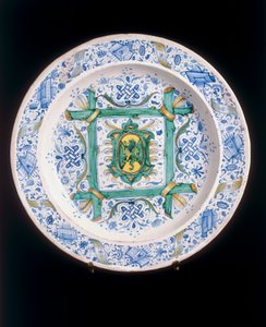 Tallerken med Rampant Lion, fremstillet af Cafaggiolo af Italian School