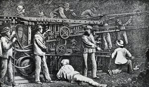 Pneumatisk stenboremaskine skabt af Giovanni Battista Piatti og perfektioneret af Germano Sommeiller (1815-1871), gravering af Italien af Italian School