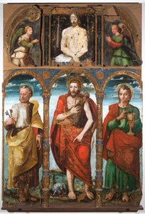 Polyptykon af Johannes Døberen med Peter og evangelisten Johannes, første halvdel af det 16. århundrede (tempera på panel) af Italian School