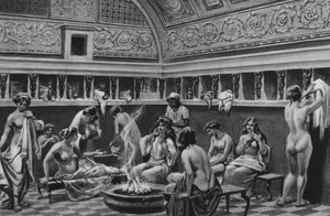 Pompeji: Interiør af Forums bade (litho) af Italian School