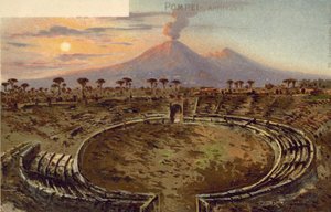 Pompei, Italien, amfiteater (farvelitografi) af Italian School