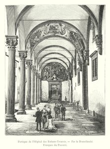 Portico of the Foundling Hospital, af Brunelleschi, Fresker af Poccetti (gravering) af Italian School