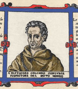 Portræt af Christopher Columbus (1451-1506), detalje i Atlas of Urbano Monte af Italian School