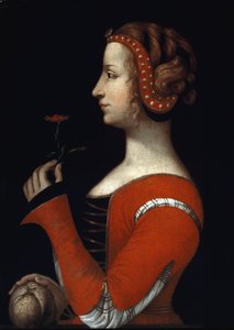 Portræt af Laure (Laura) af Noves (1308-1348), Aimee kvinde fra Petrarca (Francesco Petrarca) Maleri af den italienske skole i det 16. århundrede. London, Victoria og Albert Museum af Italian School