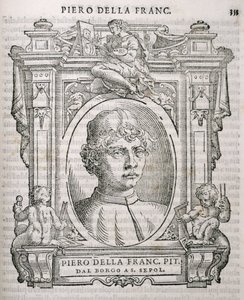 Portræt af Piero dell Francesca (1415-92) fra Vasaris Lives of the Artists, første gang udgivet 1550 af Italian School