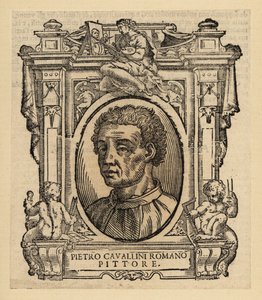Portræt af Pietro Cavallini, italiensk maler og mosaikdesigner fra senmiddelalderen af Italian School