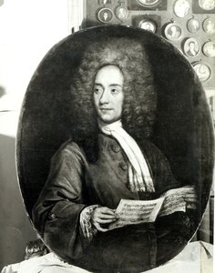 Portræt af komponisten Tomaso Giovanni Albinoni (1671-1751) med et partitur af Italian School