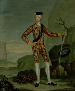 Prins Charles Edward (Bonnie Prince Charlie, 1720-88) i Tartan af Italian School