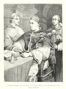 Raphael Sanzio, Le Pape Leon X, Jules de Medicis og le Cardinal de Rossi, Collection du Palais Pitti (gravering) af Italian School
