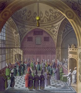 Modtagelse af de vestlige ambassadører af sultanens storvesir i Konstantinopel, ca. 1820 (farvegravering) af Italian School