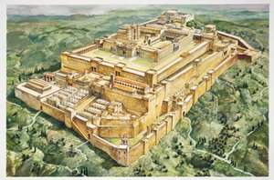 Rekonstruktion af Salomons palads og det første tempel (farvelitografi) af Italian School