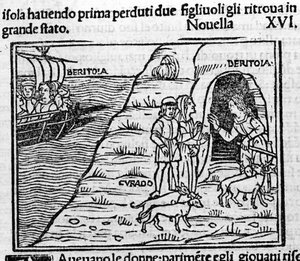 Reet de Beritola. Illustration til nyhederne 16 (ny 6 af den anden dag) af "Decameron" "af Giovanni Boccaccio dit Jean Boccaccio (1313-1375), italiensk forfatter. Gravering i "" Decamerone ouer Cento nouelle "" Venedig, Bartolomeo de 