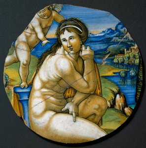 Repræsentation af Venus. Keramisk plade produceret i Faenza, Italien. 1530 omkring Firenze, Bargello Nationalmuseum af Italian School