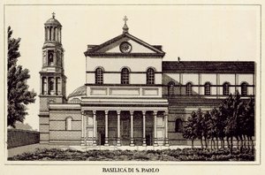 Rom: St. Paul-basilikaen (litho) af Italian School