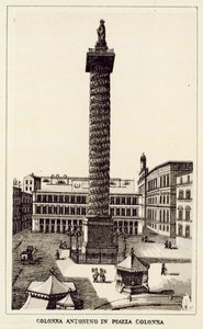 Rom: Antoninus-søjlen på Piazza Colonna (litho) af Italian School