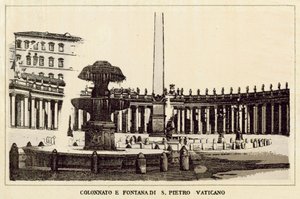 Rom: Søjlegang og fontæne af St. Peter Vatikanet (litho) af Italian School