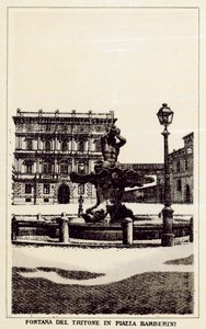 Rom: Triton-fontænen på Piazza Barberini (litho) af Italian School