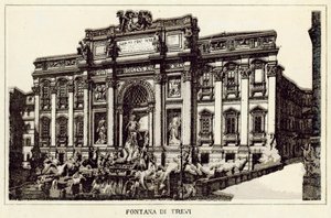 Rom: Trevi-fontænen (litho) af Italian School
