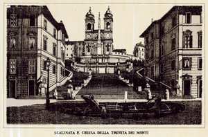 Rom: Trappe og kirke af Trinita Dei Monti (litho) af Italian School