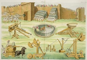 Romerske soldater belejrer en by, plade 23B, klasse 5 fra del I af Nationernes historie, indgraveret af A. Nani (akvatint) af Italian School