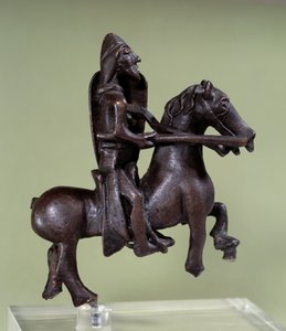 Romansk kunst: bronzeridderstatuette med rustning. Bronzeskulptur af den italienske skole. 11. eller 12. århundrede. Paris, Louvre-museet af Italian School