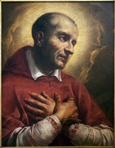 Sankt Charles Borromee (1538-1584). (San Carlo Borromeo) Fragment af et anonymt maleri af Napoli (Italien), olie på lærred 1600-tallet. Museum of Fine Arts i Angers. af Italian School