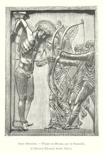 Saint Sebastien, Bronzeplade, af Donatello, Collection Edouard Andre, Paris (gravering) af Italian School