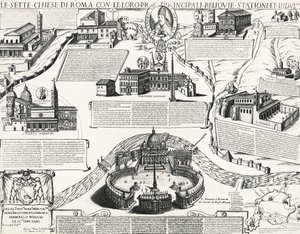 Roms syv kirker, med portræt af Alexander VII (pave 1655-1667), Italien af Italian School